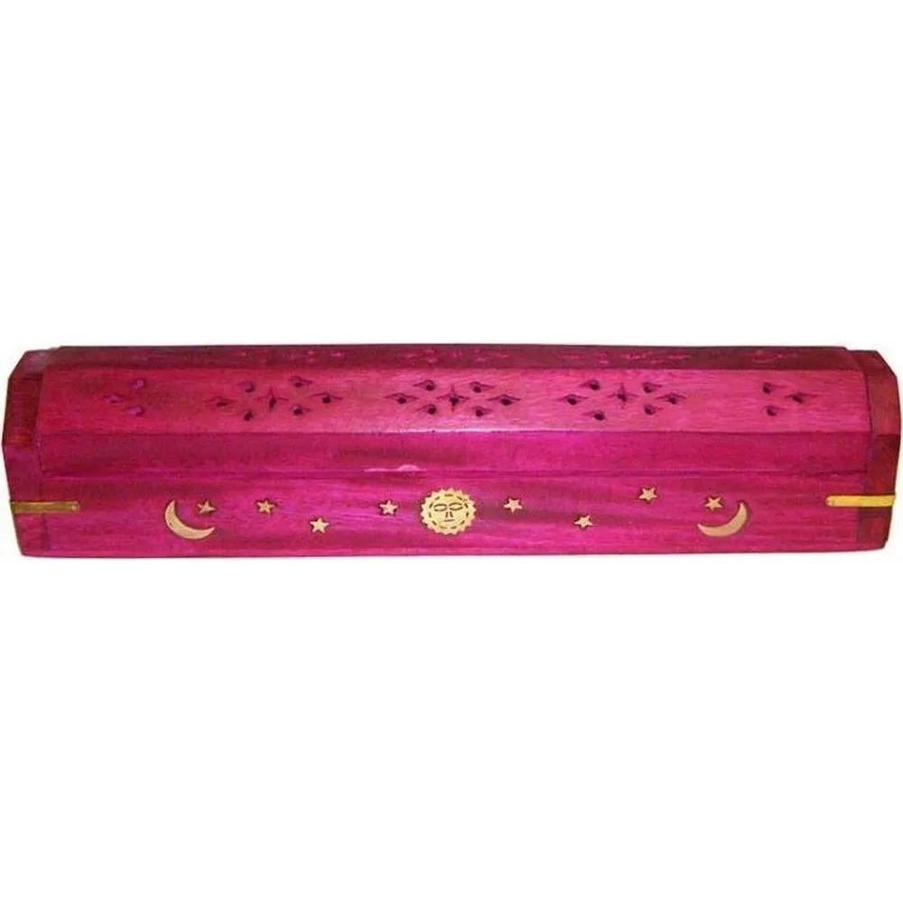 12" Celestial Pink Wood Incense Box Burner