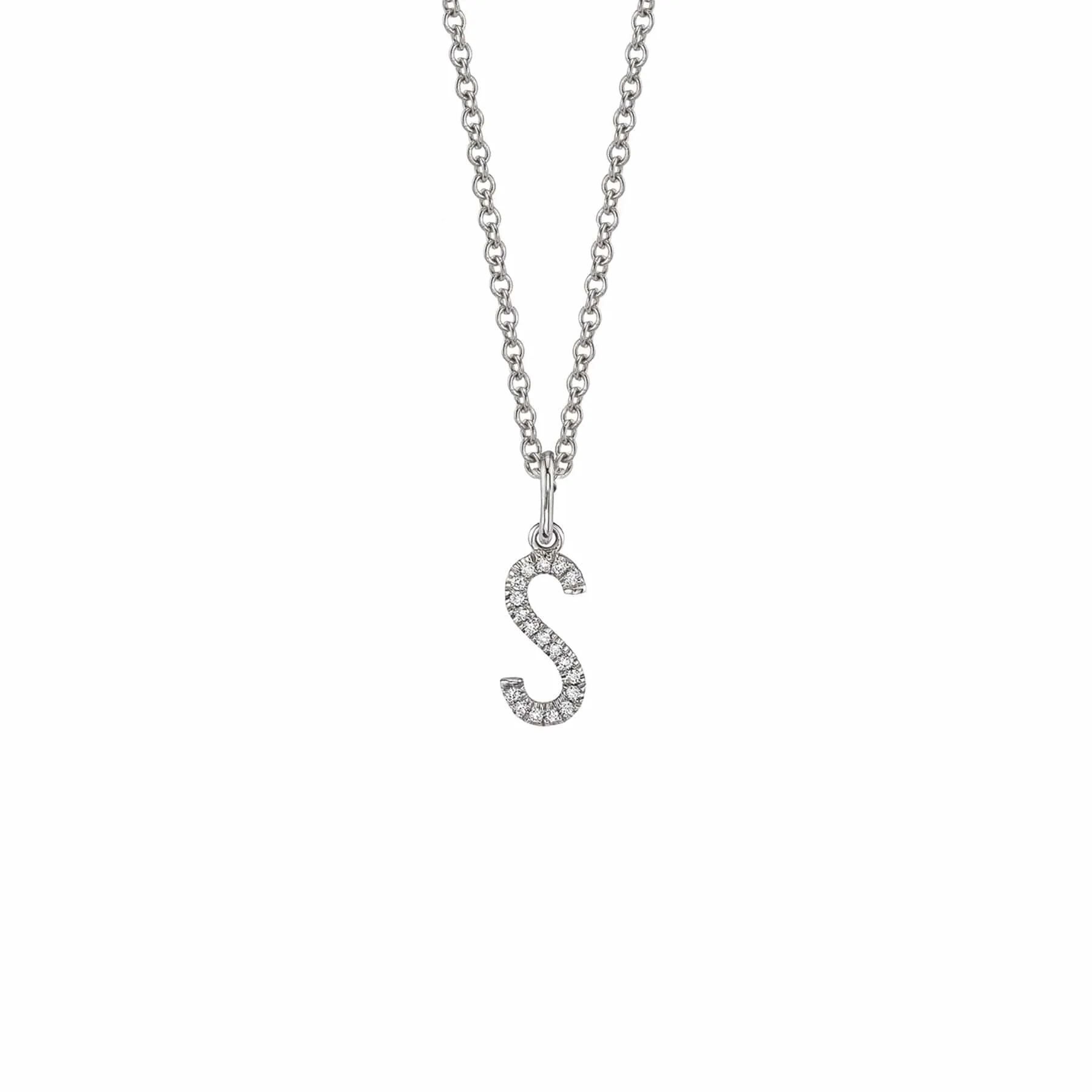 14 Karat White Gold Pendant Fashion Pave Initial S Diamond Necklace