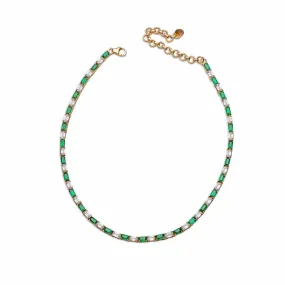 14K & 18K Gold East West Alternating Emerald & Diamond  Necklace