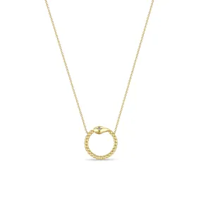 14k Beaded Snake Circle with Star Set Diamond Necklace