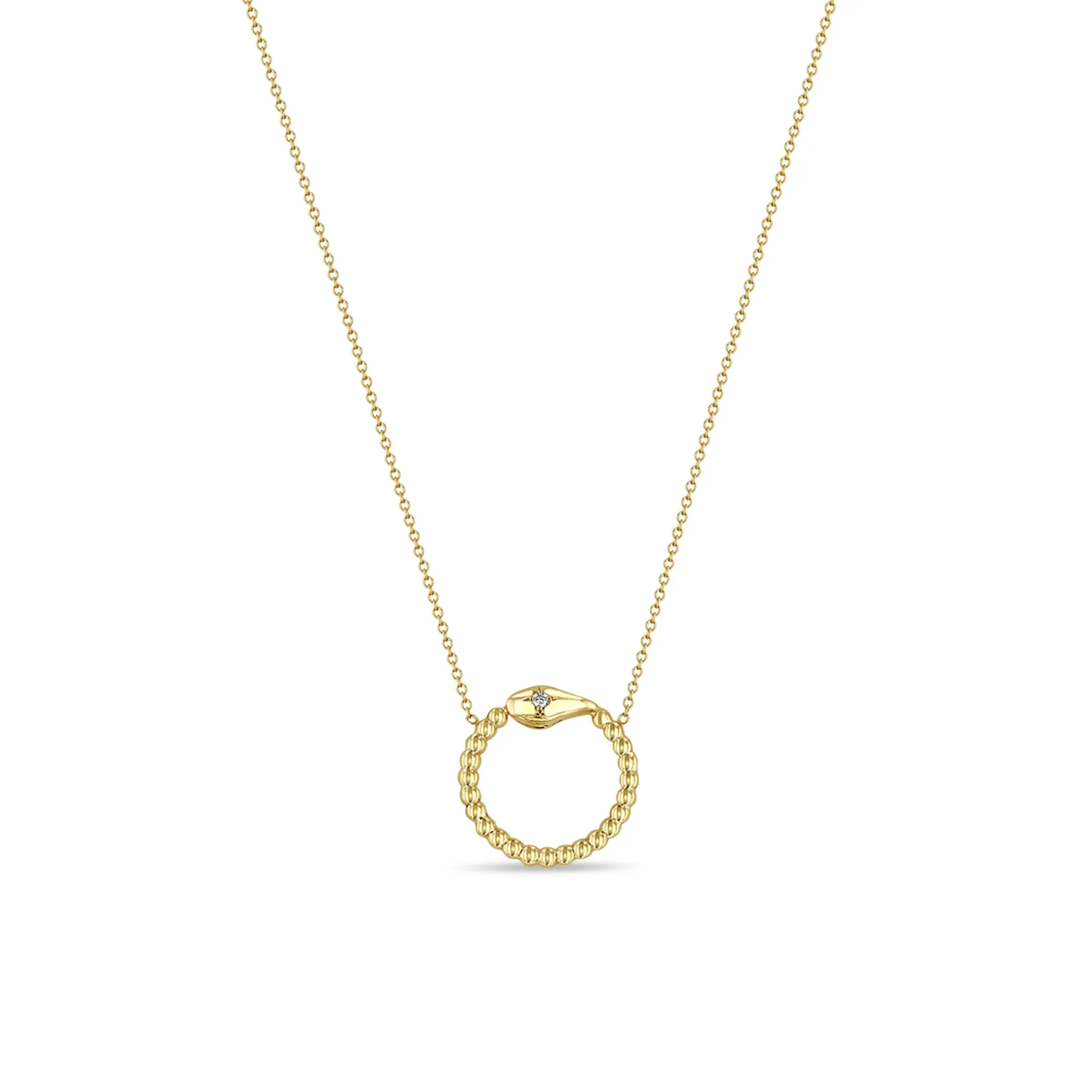 14k Beaded Snake Circle with Star Set Diamond Necklace