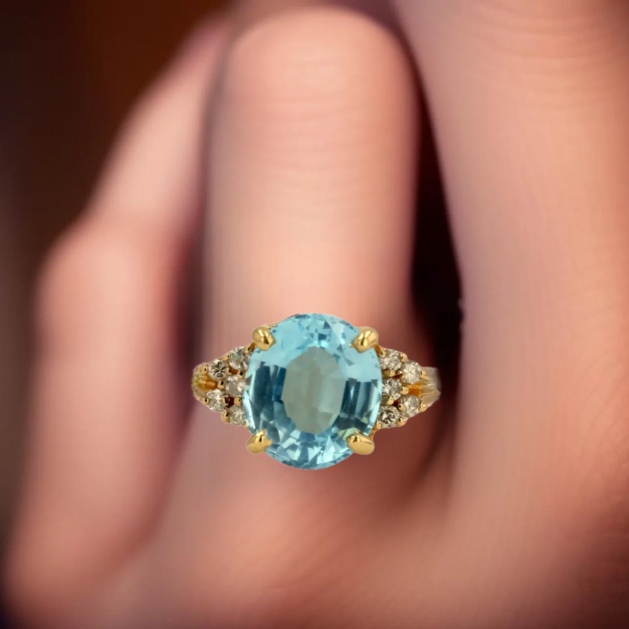 14k gold blue topaz and diamonds ring