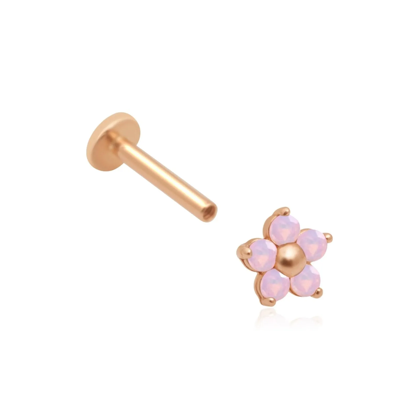 14k Gold Pink Opal Flower Tragus Helix Internally Threaded Flower Flat Back Earring Labret Stud