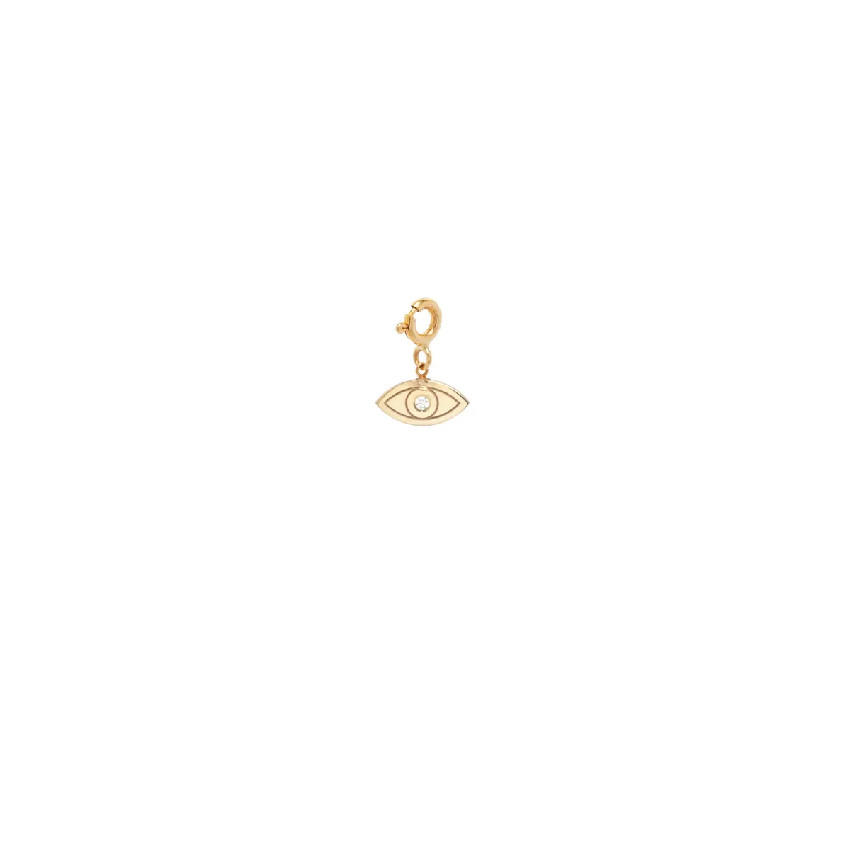 14k midi bitty diamond evil eye charm pendant with spring ring