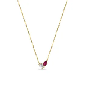 14k Pear Ruby & Emerald Cut Diamond Necklace