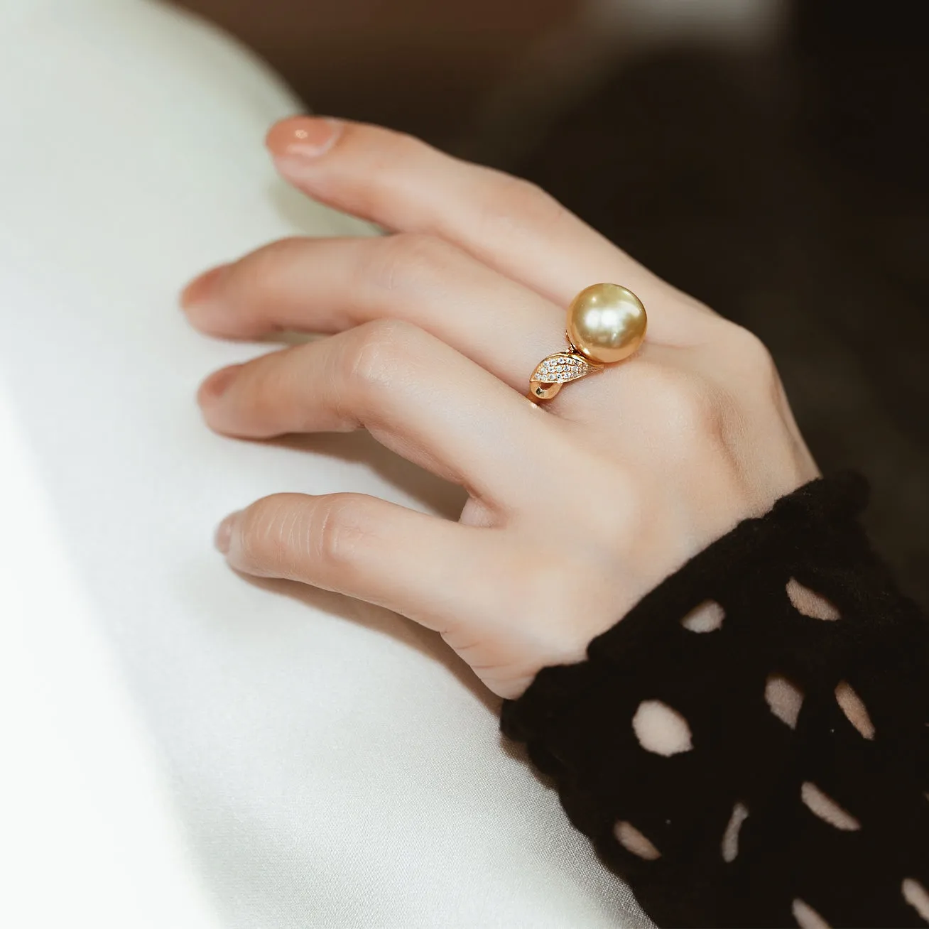 18K Gold South Sea Golden Pearl Ring KR00014