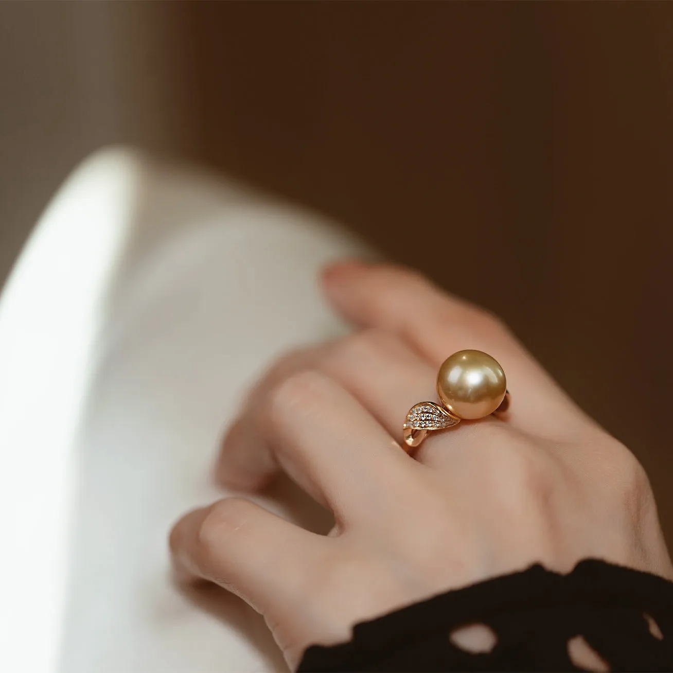 18K Gold South Sea Golden Pearl Ring KR00014