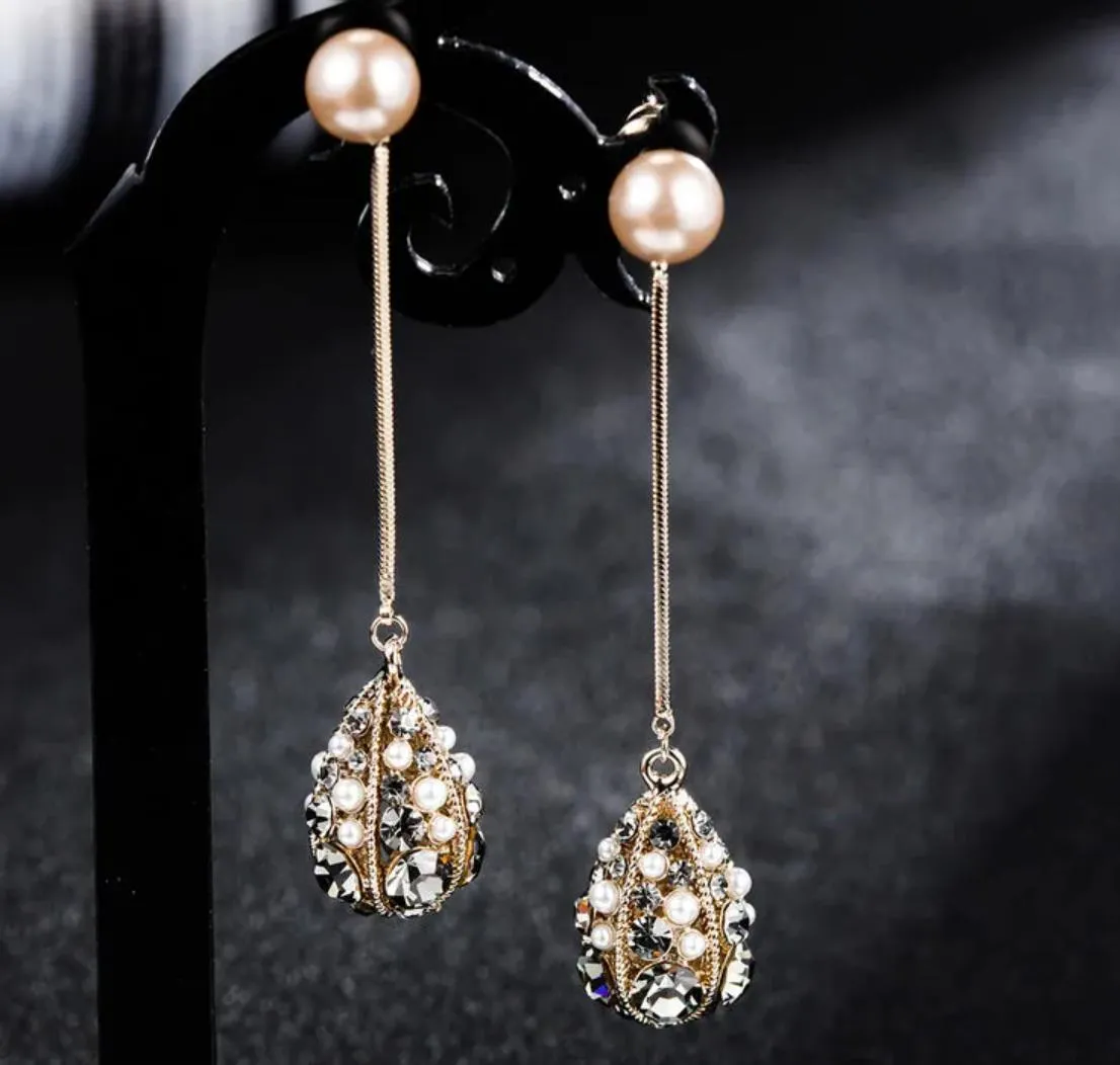 18K Golden Plated Tassel Earrings Set with Artificial Diamonds LJ7