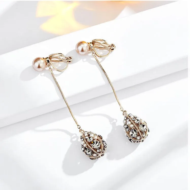 18K Golden Plated Tassel Earrings Set with Artificial Diamonds LJ7