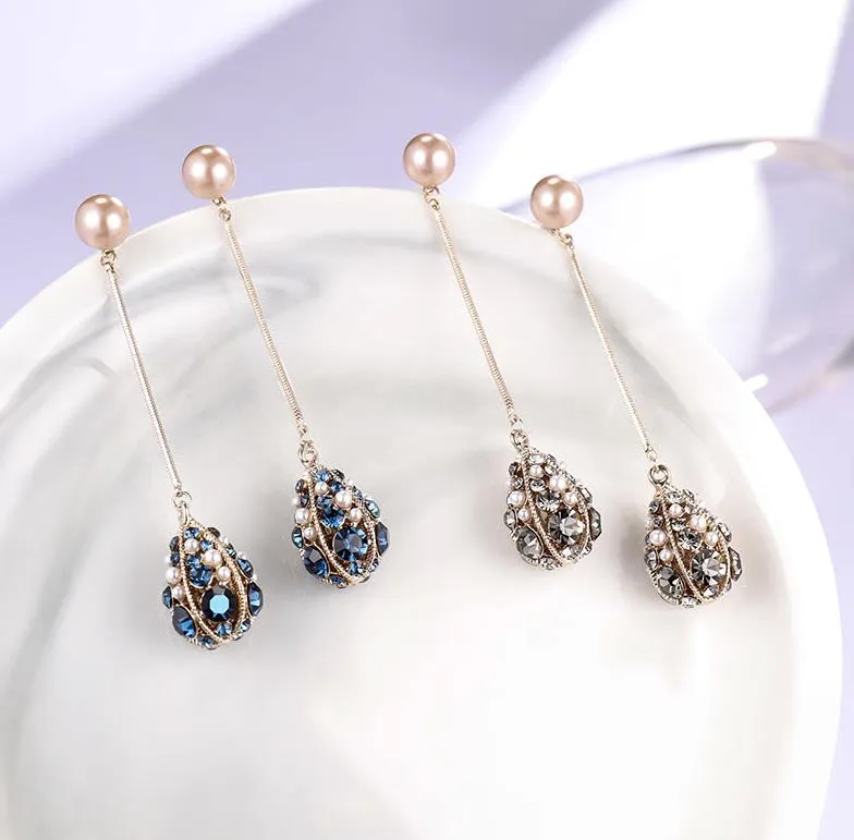 18K Golden Plated Tassel Earrings Set with Artificial Diamonds LJ7