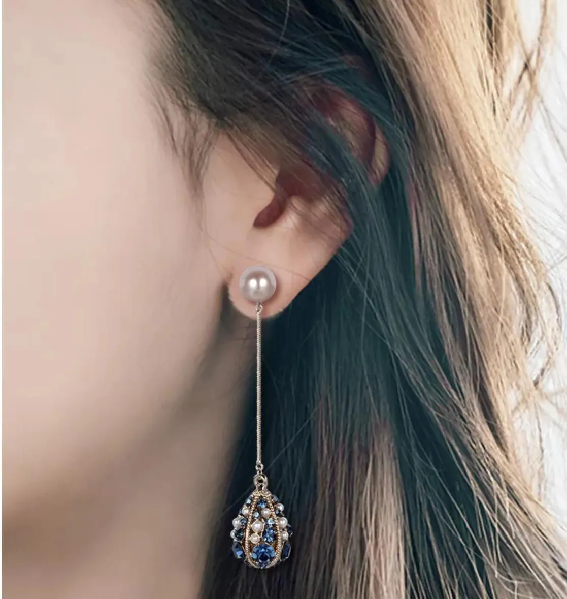 18K Golden Plated Tassel Earrings Set with Artificial Diamonds LJ7