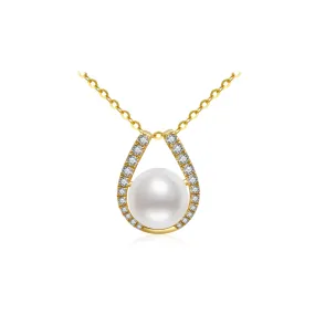 18K Solid Gold Diamond Hanadama Akoya Pearl Necklace KN00201