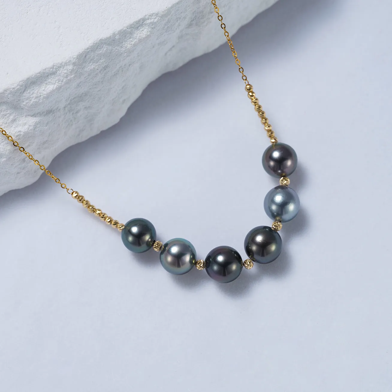 18k Solid Gold Tahitian Pearl Necklace KN00195