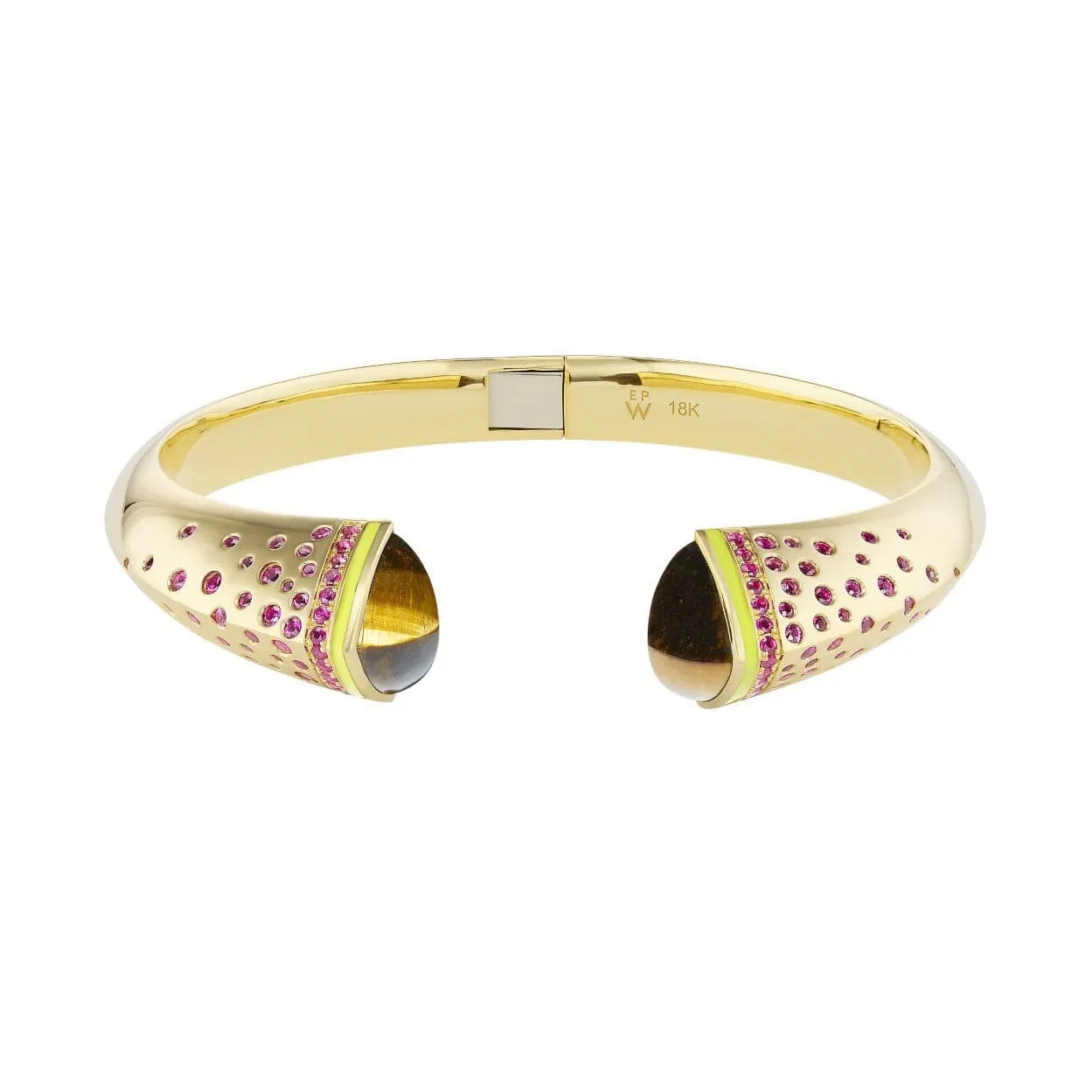 18K Yellow Gold Pink Sapphire Medium Scatter Cuff Bracelet