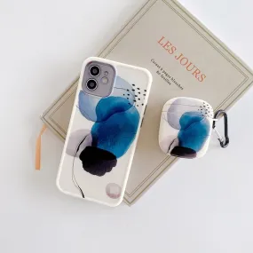 2-Piece Set: Blue Paint Cute Phone Cases & Earphone Cover for AirPods 1/2/Pro - Compatible with iPhone 12, 11 Pro Max, XR, XS, X, 7, 8 Plus