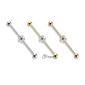 316L Surgical Steel Industrial Barbells with Black CZ Centered Five Pear CZ Flower