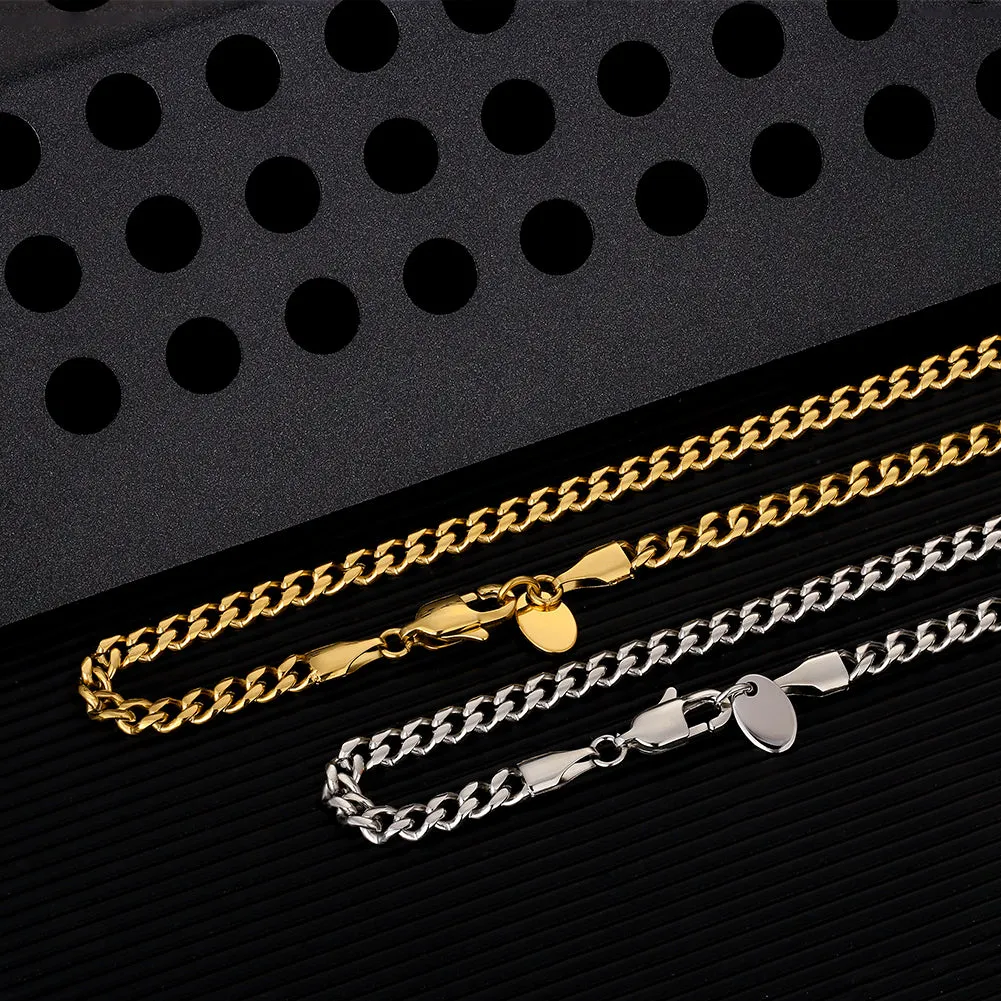 4mm Miami Cuban Link Chain with Lobster Clasp in 18K Gold / White Gold