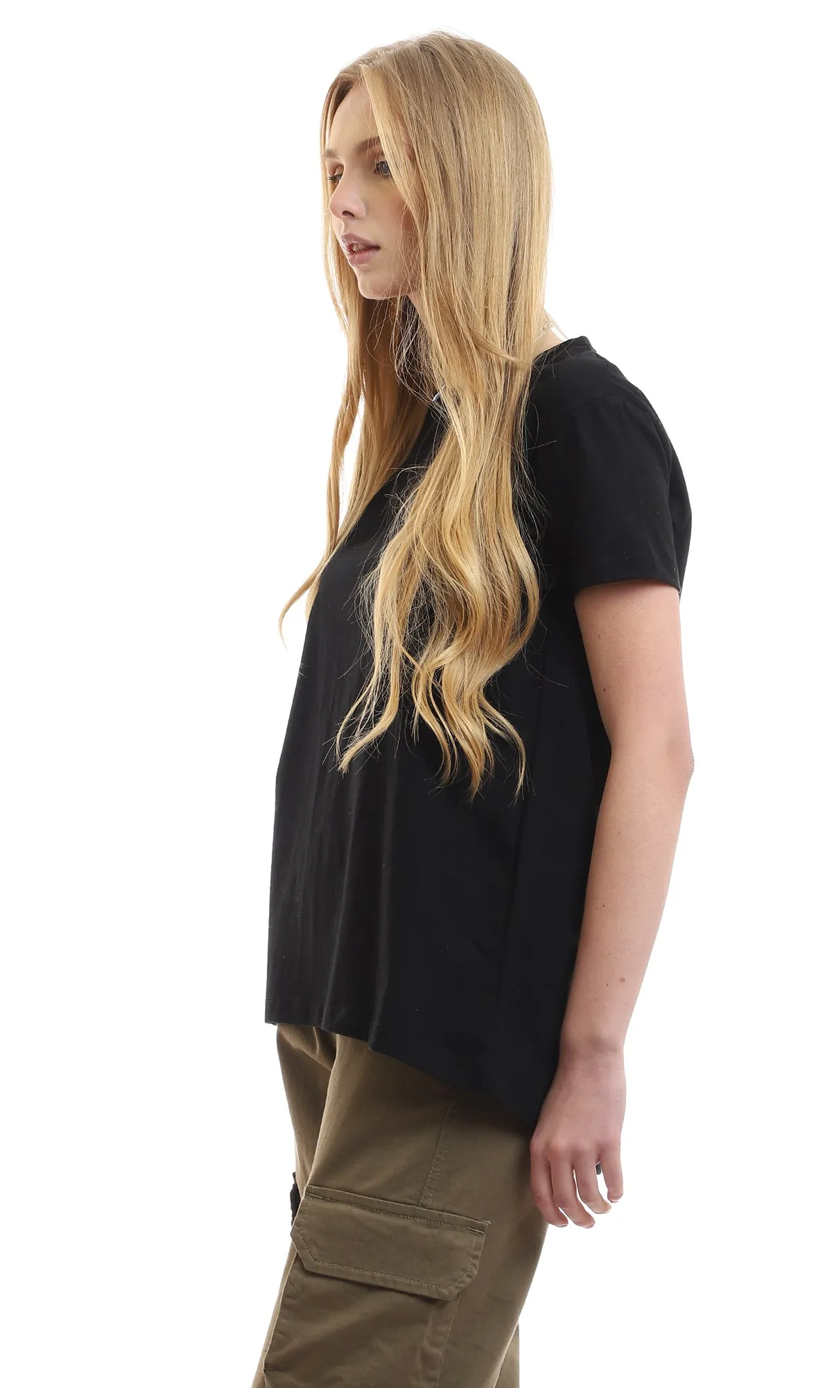 97257 Basic Round Short Sleeves Black Tee