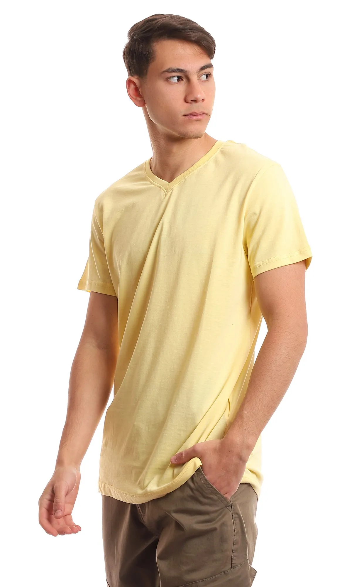 97678 V-Neck Light Yellow Cotton Basic Tee