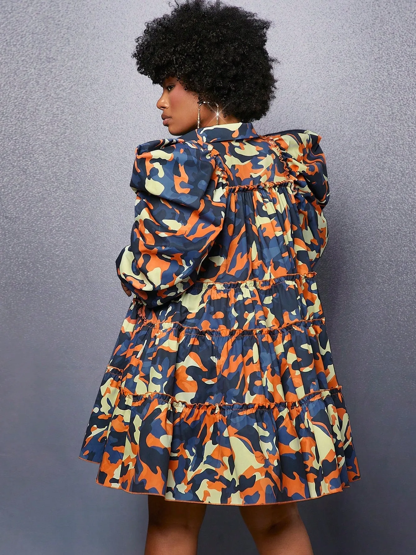 Abstract Colorblock Print Ruffle Dress