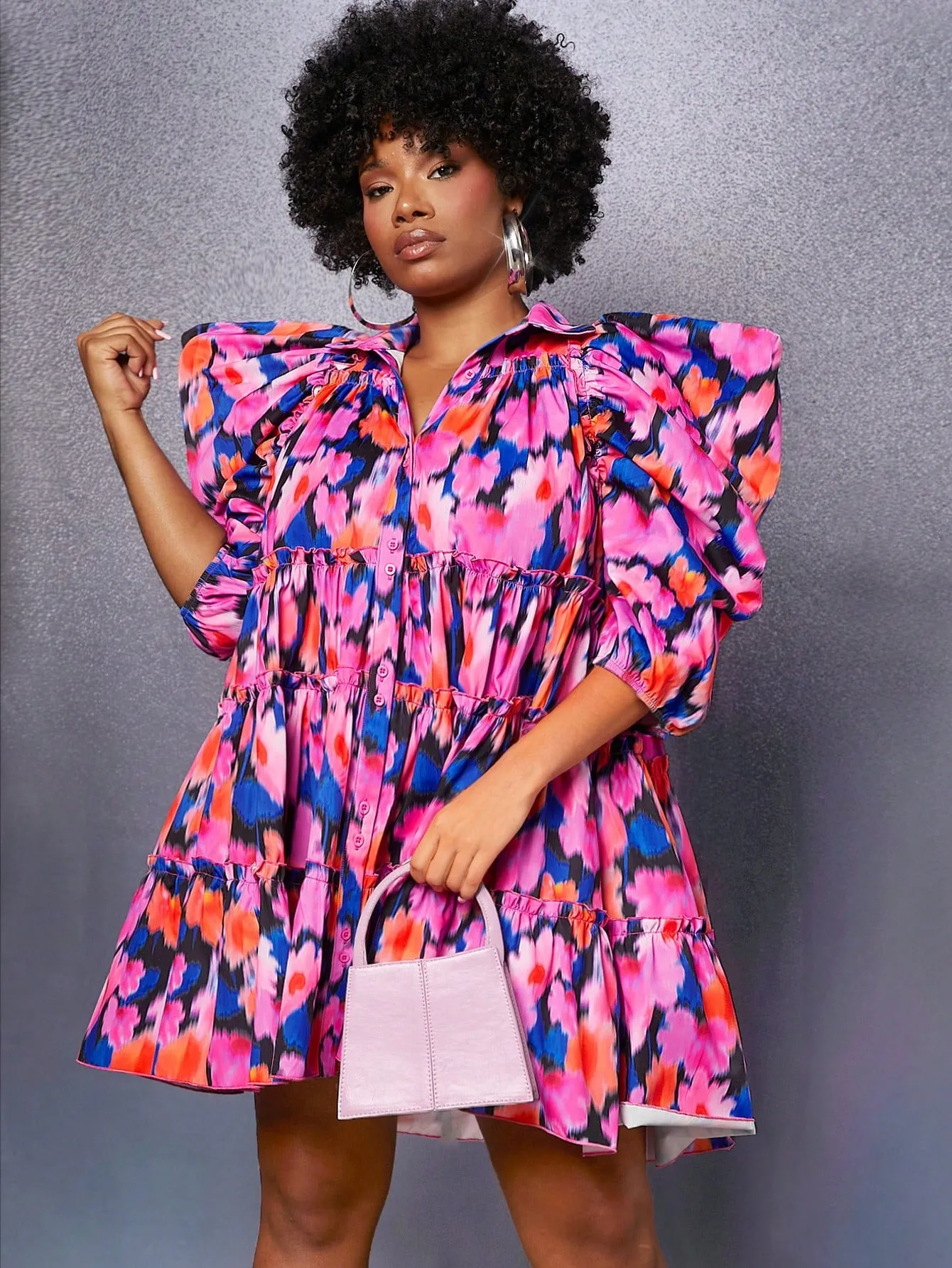 Abstract Colorblock Print Ruffle Dress