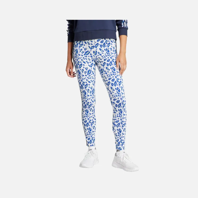 Adidas Essential 3 Stripes Animal Print Women Leggings -Crystal White/Pulse Lime/Semi Lucid Blue