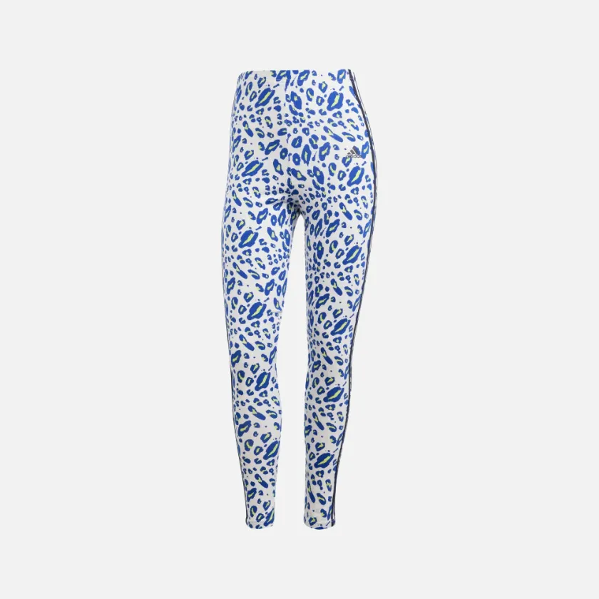 Adidas Essential 3 Stripes Animal Print Women Leggings -Crystal White/Pulse Lime/Semi Lucid Blue