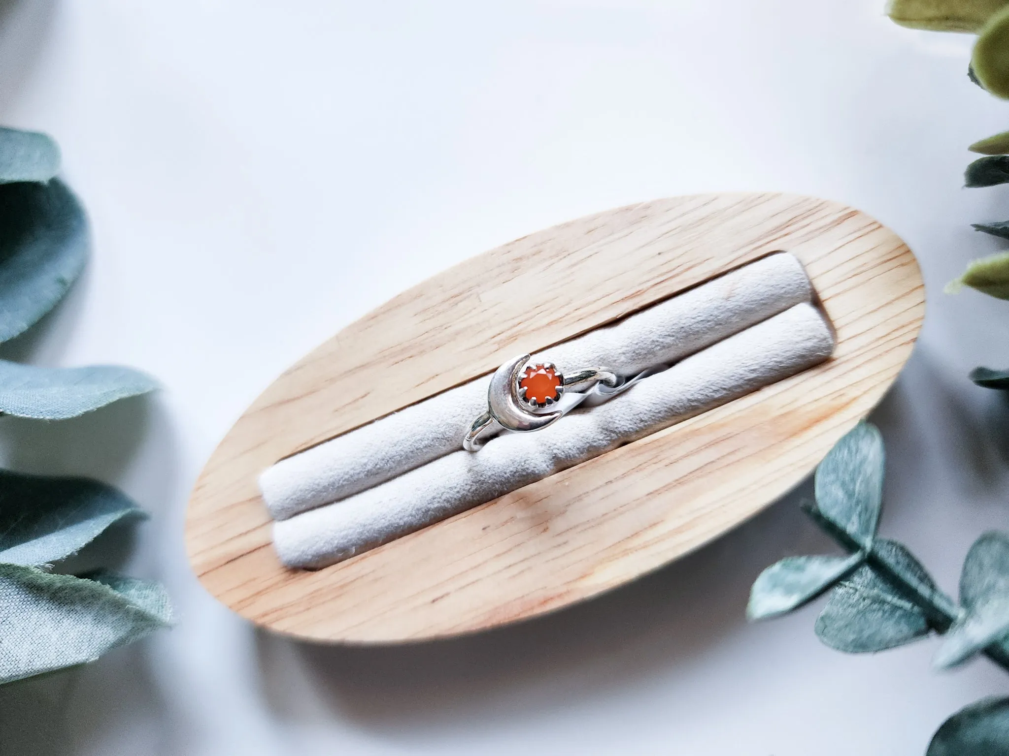 Adjustable Moon Sterling Ring || Carnelian