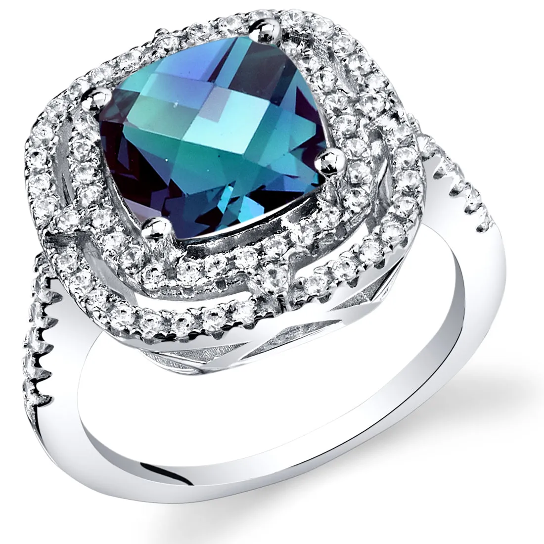 Alexandrite Cushion Cut Sterling Silver Ring Size 5