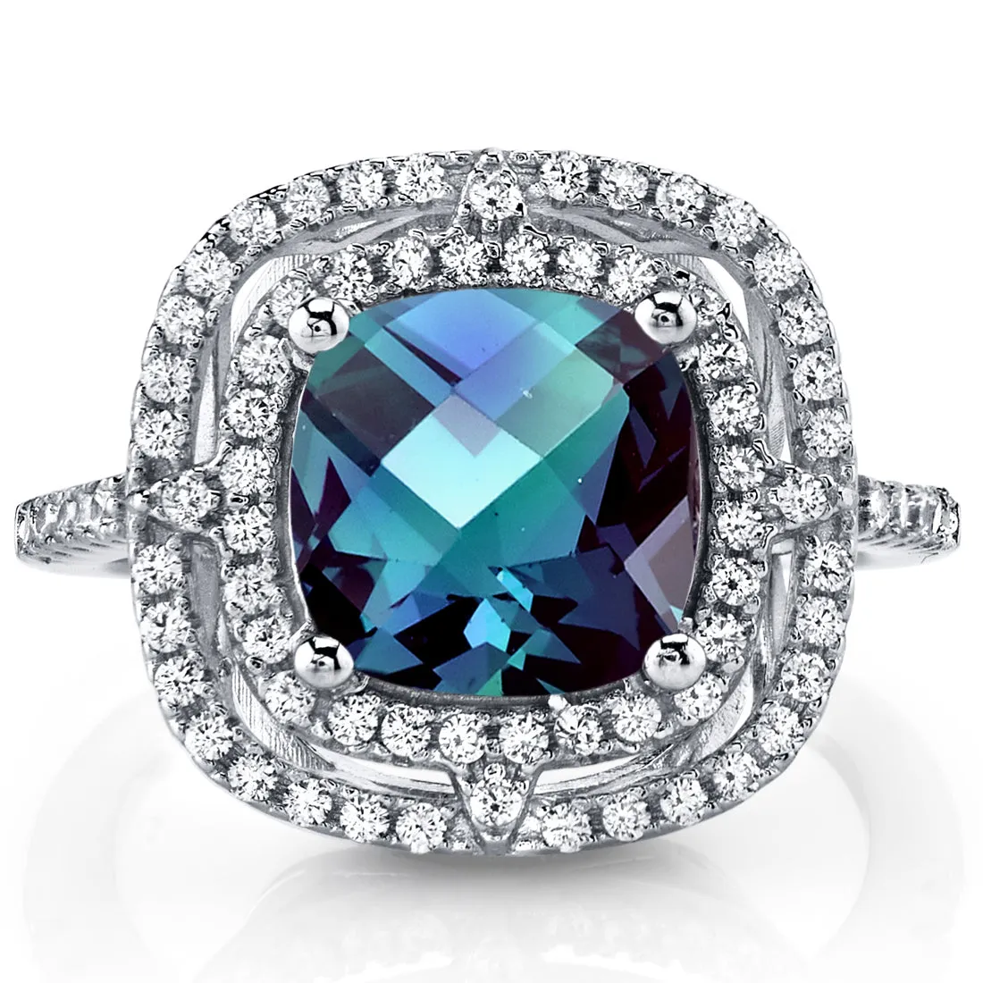 Alexandrite Cushion Cut Sterling Silver Ring Size 5