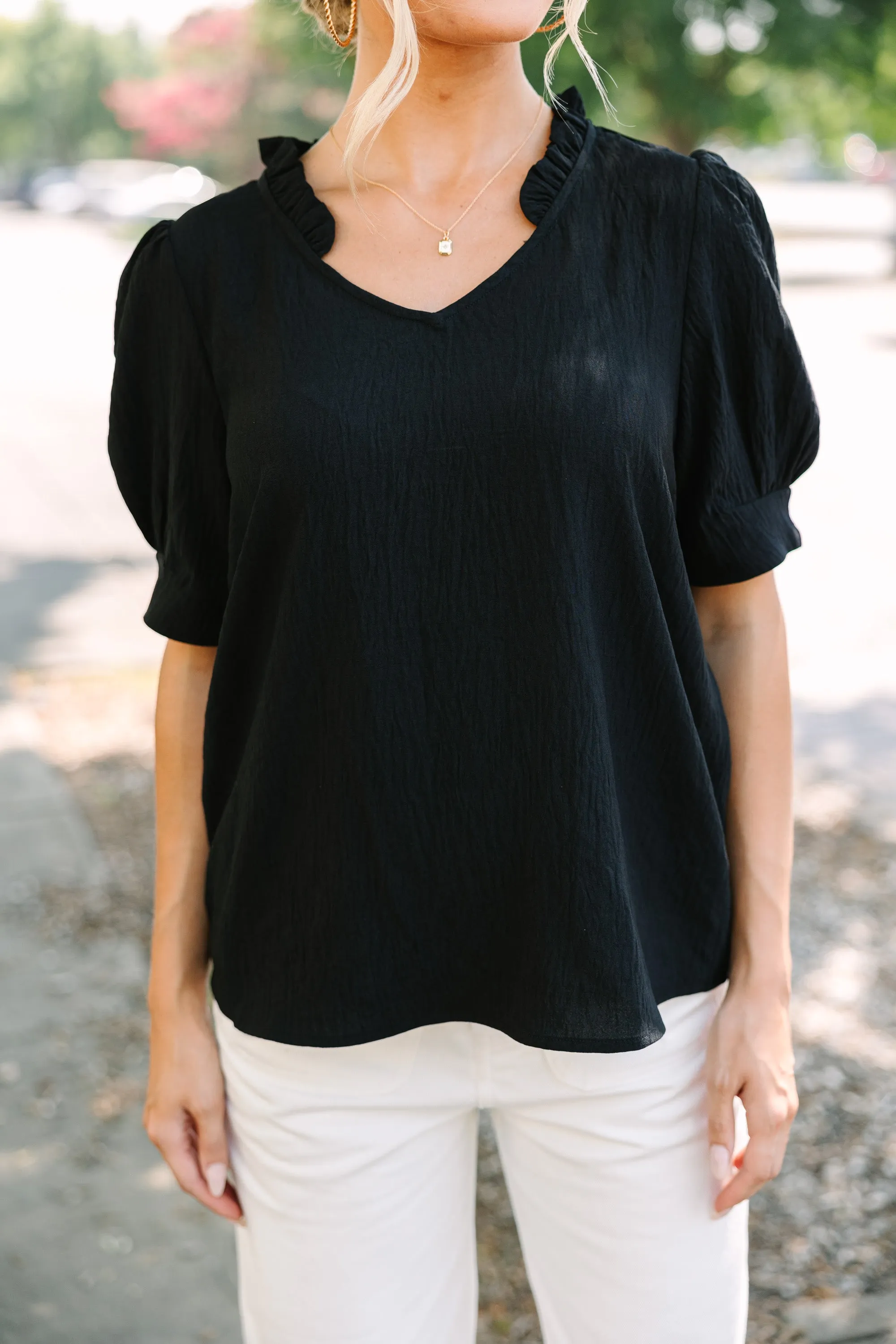 All For You Black Ruffled Blouse