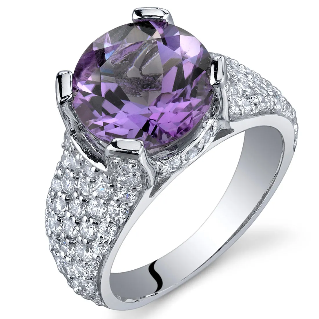 Amethyst Round Cut Sterling Silver Ring Size 6