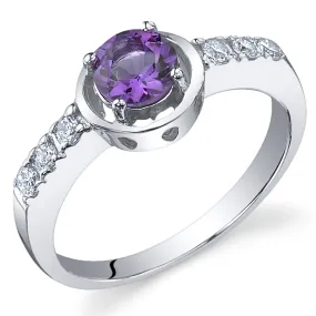 Amethyst Round Cut Sterling Silver Ring Size 7