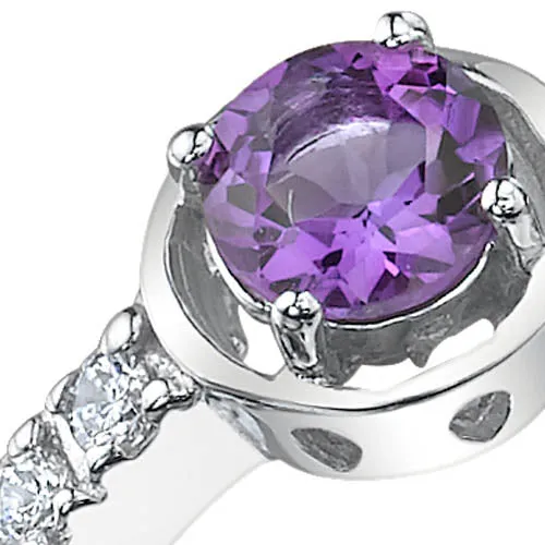 Amethyst Round Cut Sterling Silver Ring Size 7