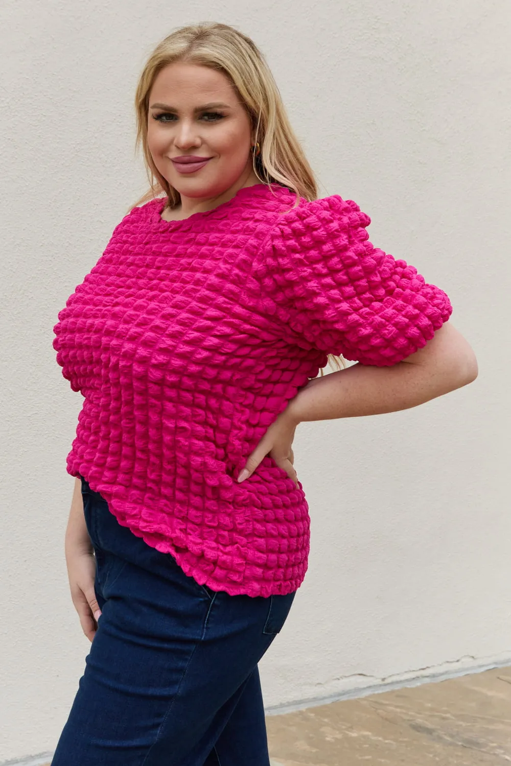 And The Why Full Size Bubble Textured Puff Sleeve Top (S-1XL)