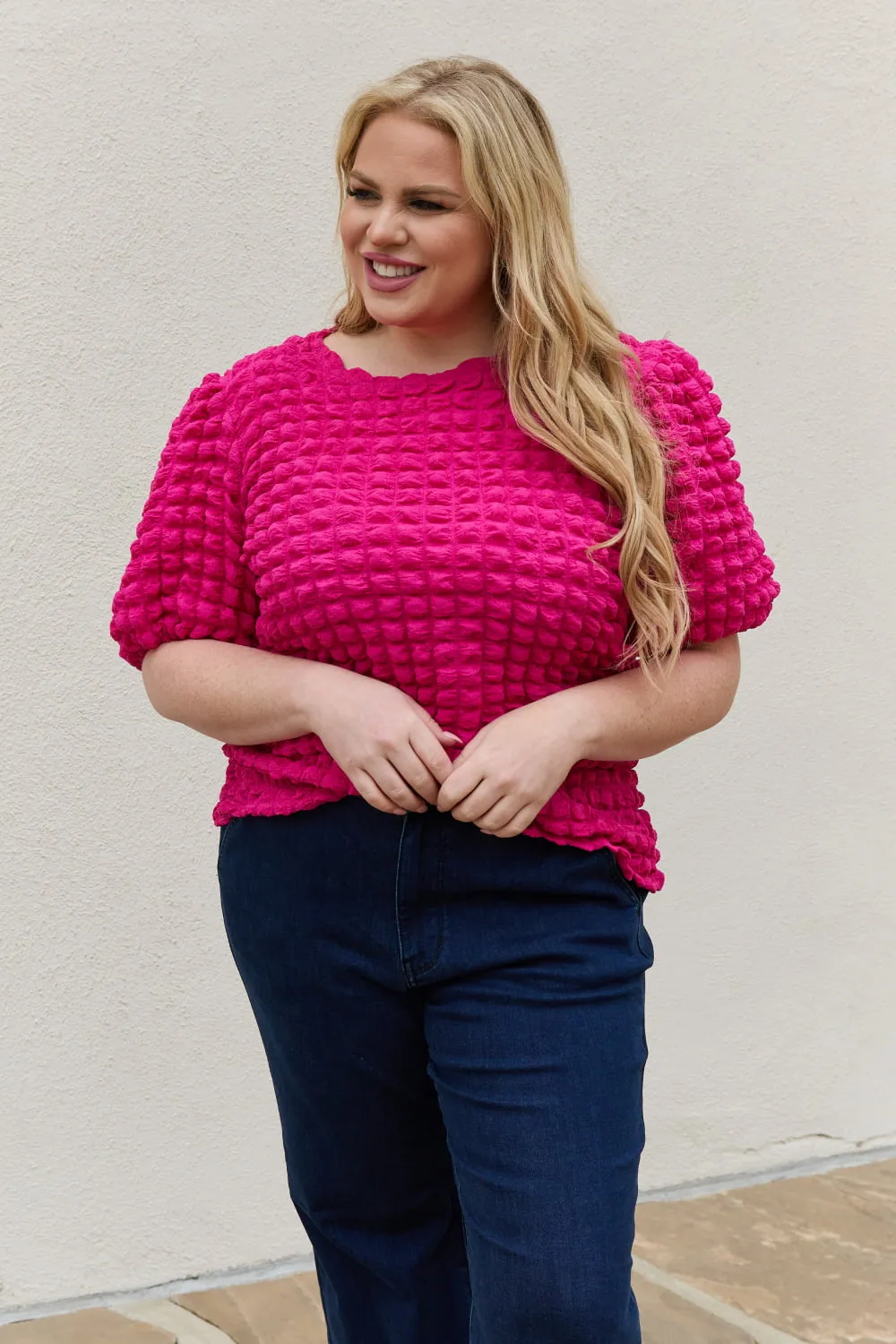 And The Why Full Size Bubble Textured Puff Sleeve Top (S-1XL)