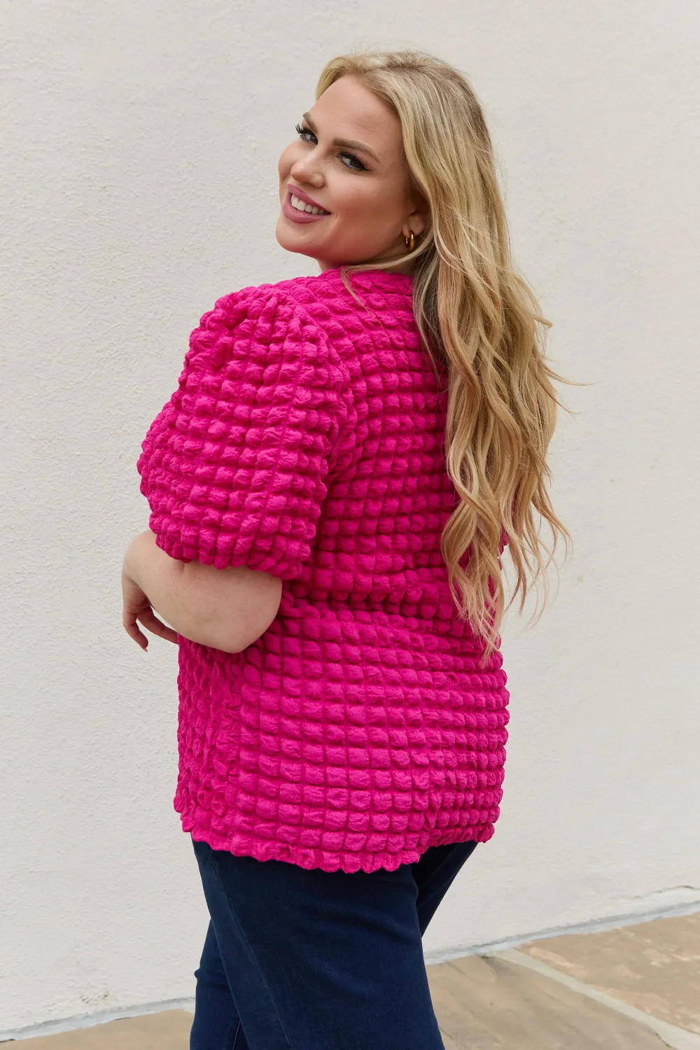 And The Why Full Size Bubble Textured Puff Sleeve Top (S-1XL)