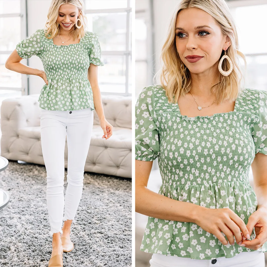 Anything For You Green Smocked Top