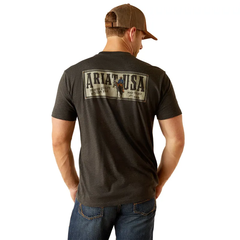 'Ariat' Men's Ariat Rider Label T-Shirt - Charcoal Heather