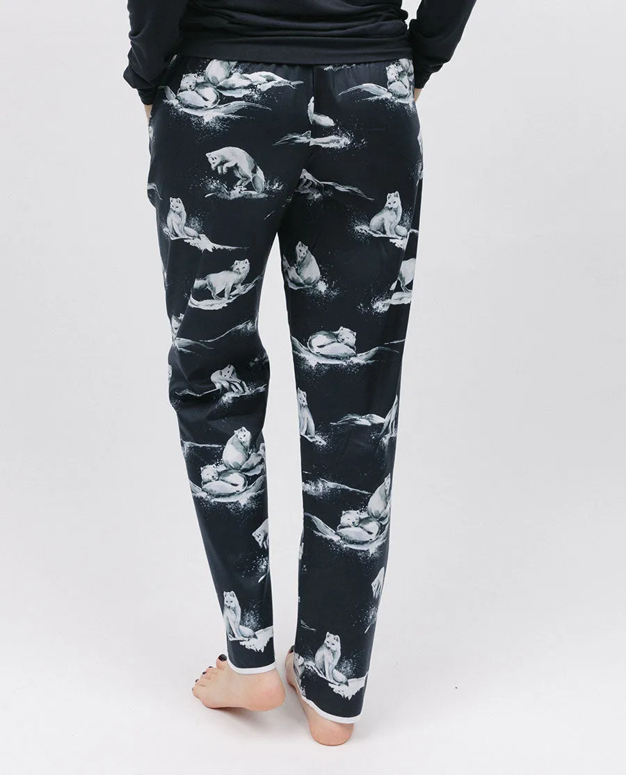 Atlas Womens Black Arctic Fox Print Pyjama Bottoms