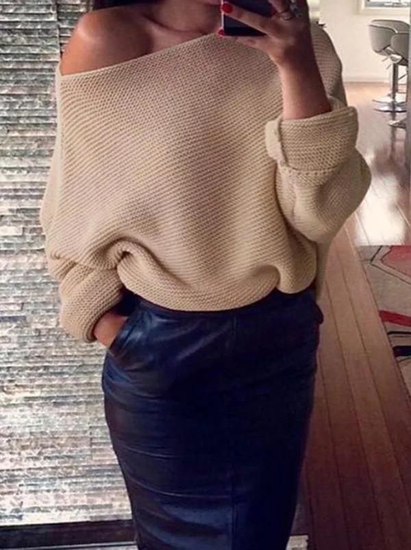 Attractive Solid Color Off-the-shoulder Sweater Tops