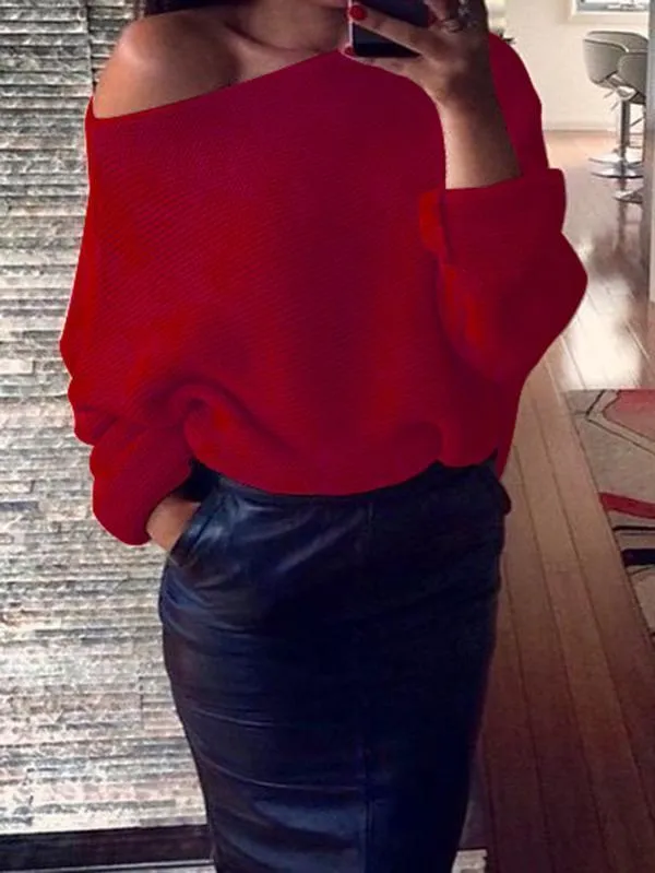 Attractive Solid Color Off-the-shoulder Sweater Tops