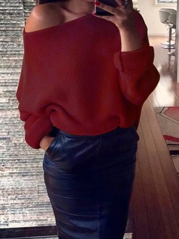 Attractive Solid Color Off-the-shoulder Sweater Tops