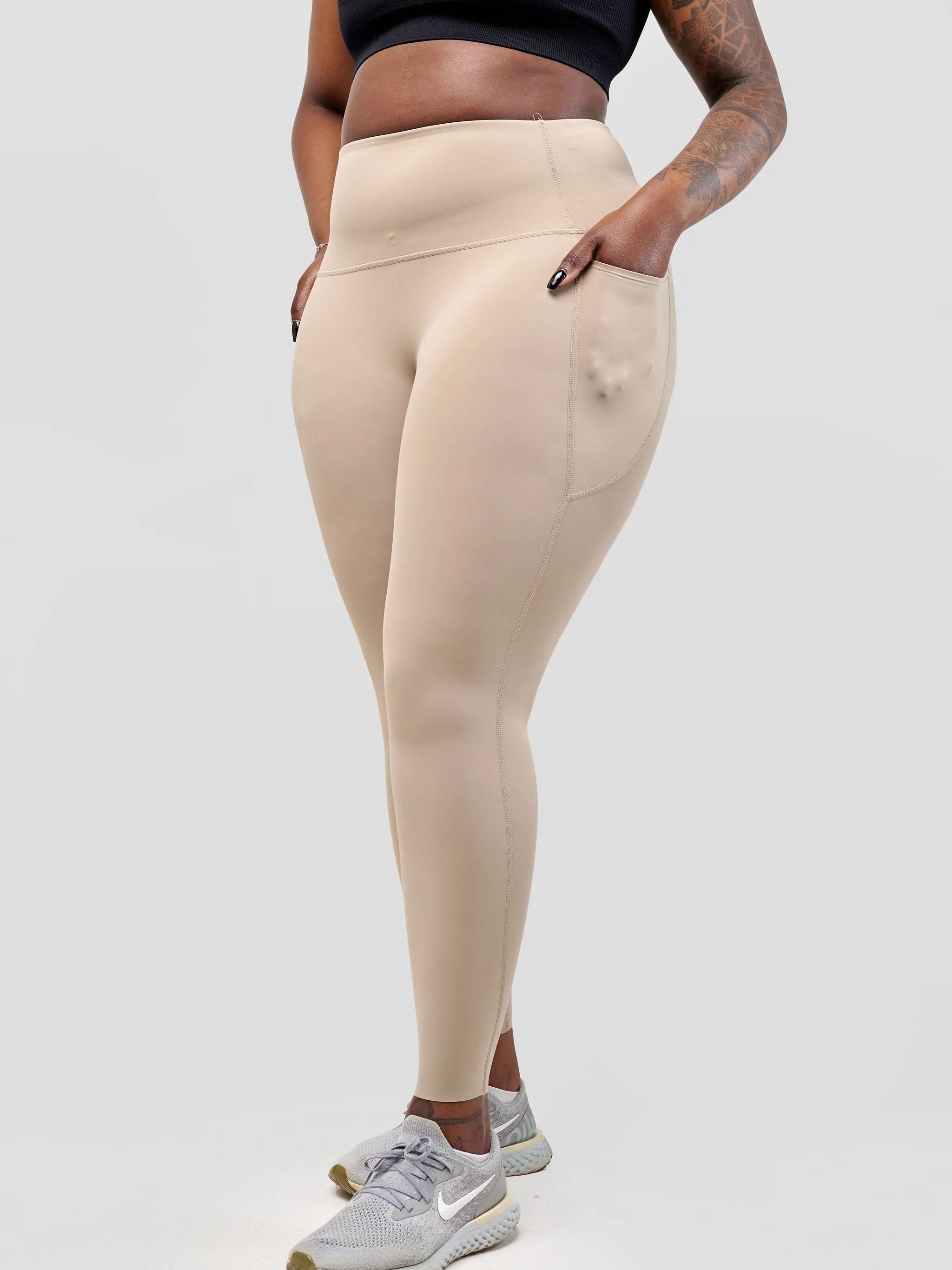 Ava Fitness Basic Double Pocket Leggings - Brown