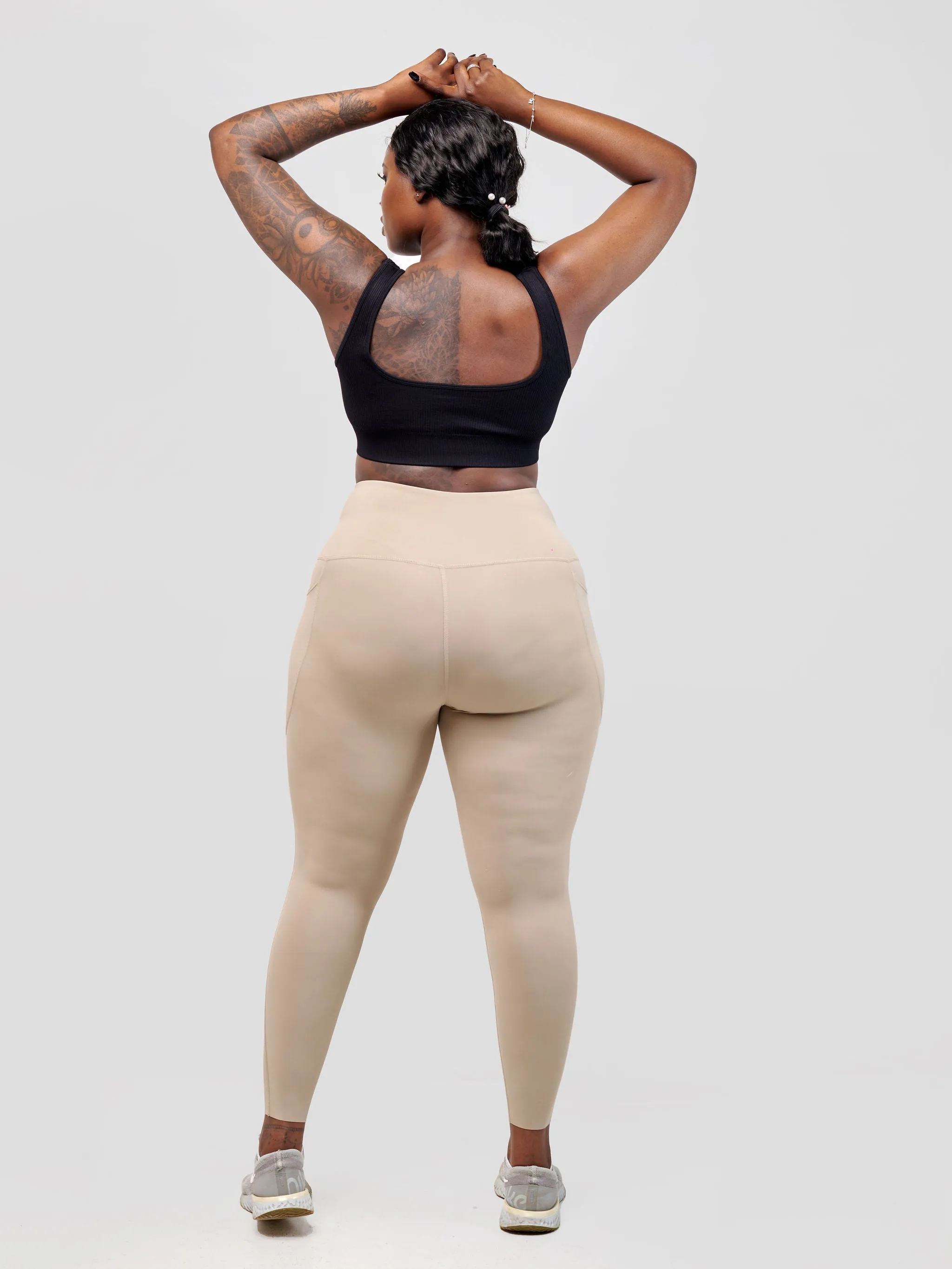 Ava Fitness Basic Double Pocket Leggings - Brown