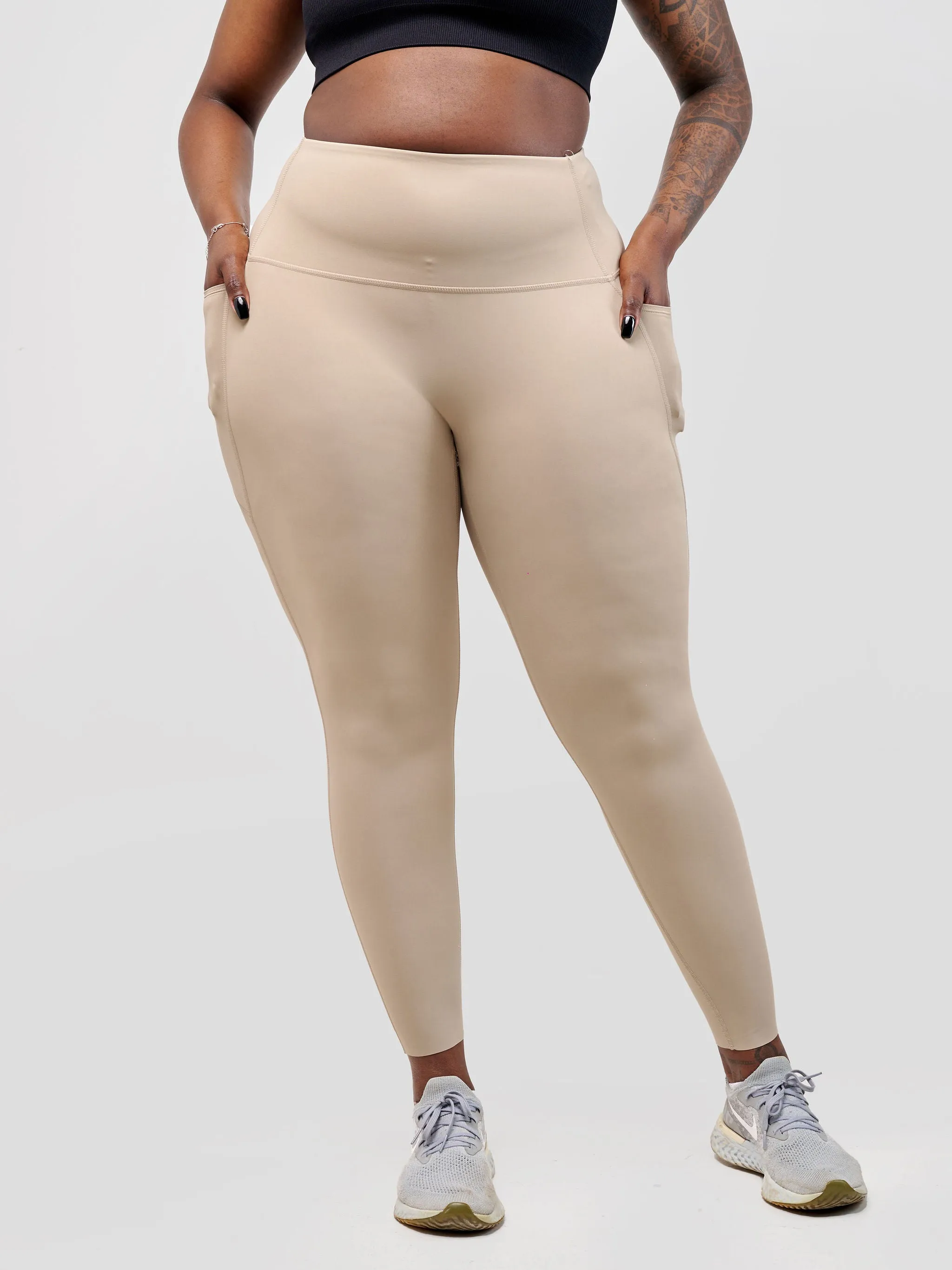 Ava Fitness Basic Double Pocket Leggings - Brown