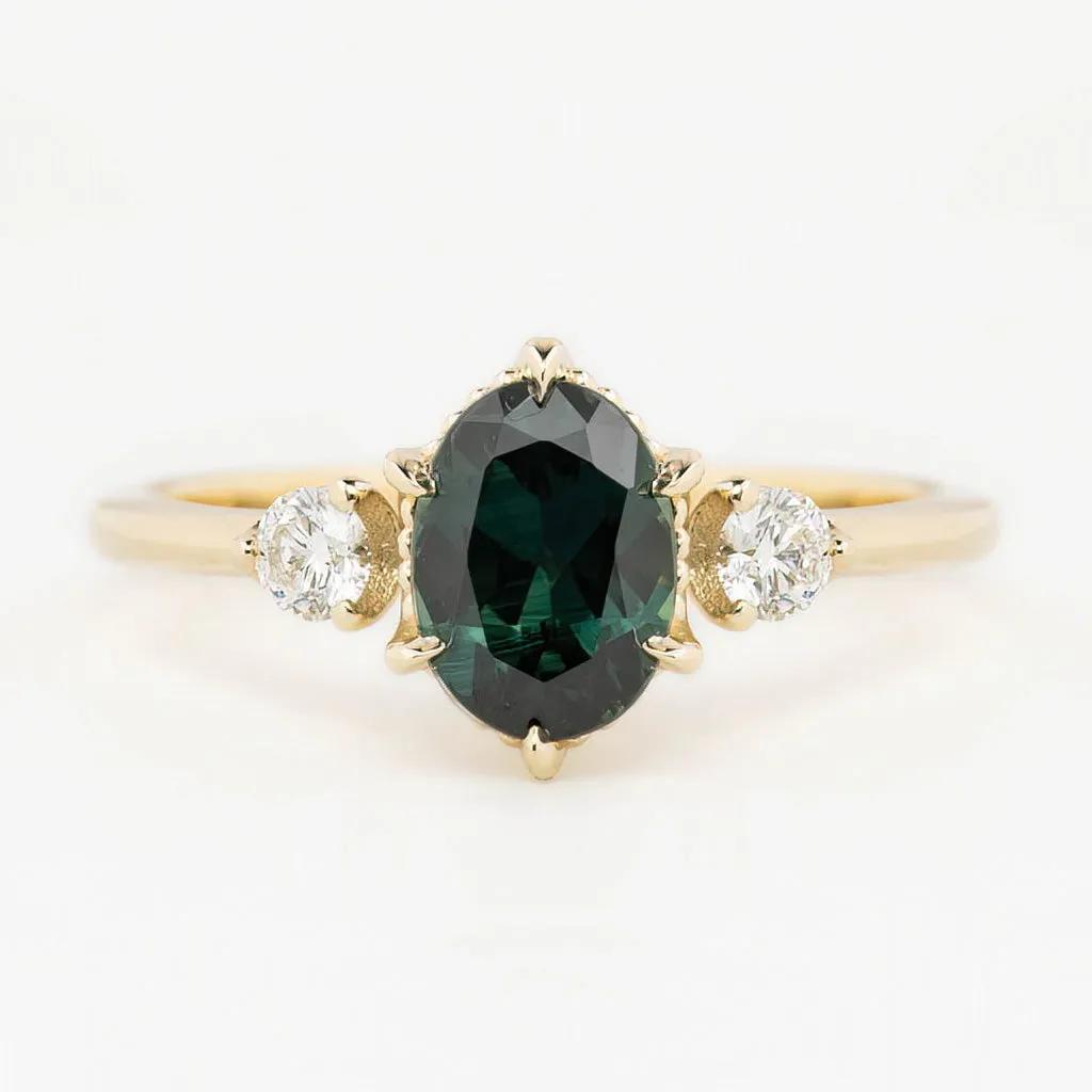 Ayana Ring 1.61ct Blue Green Oval Queensland Sapphire, 14K Yellow Gold (One of a kind)