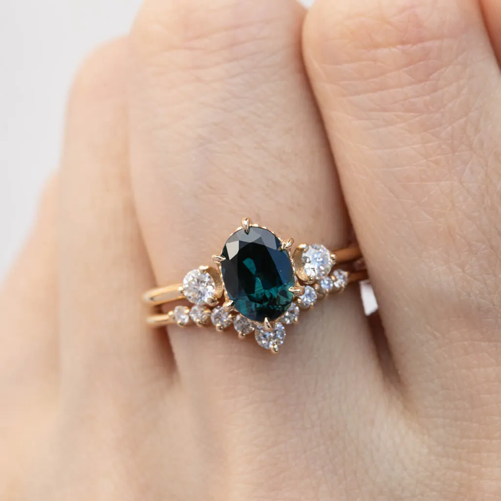 Ayana Ring 1.61ct Blue Green Oval Queensland Sapphire, 14K Yellow Gold (One of a kind)