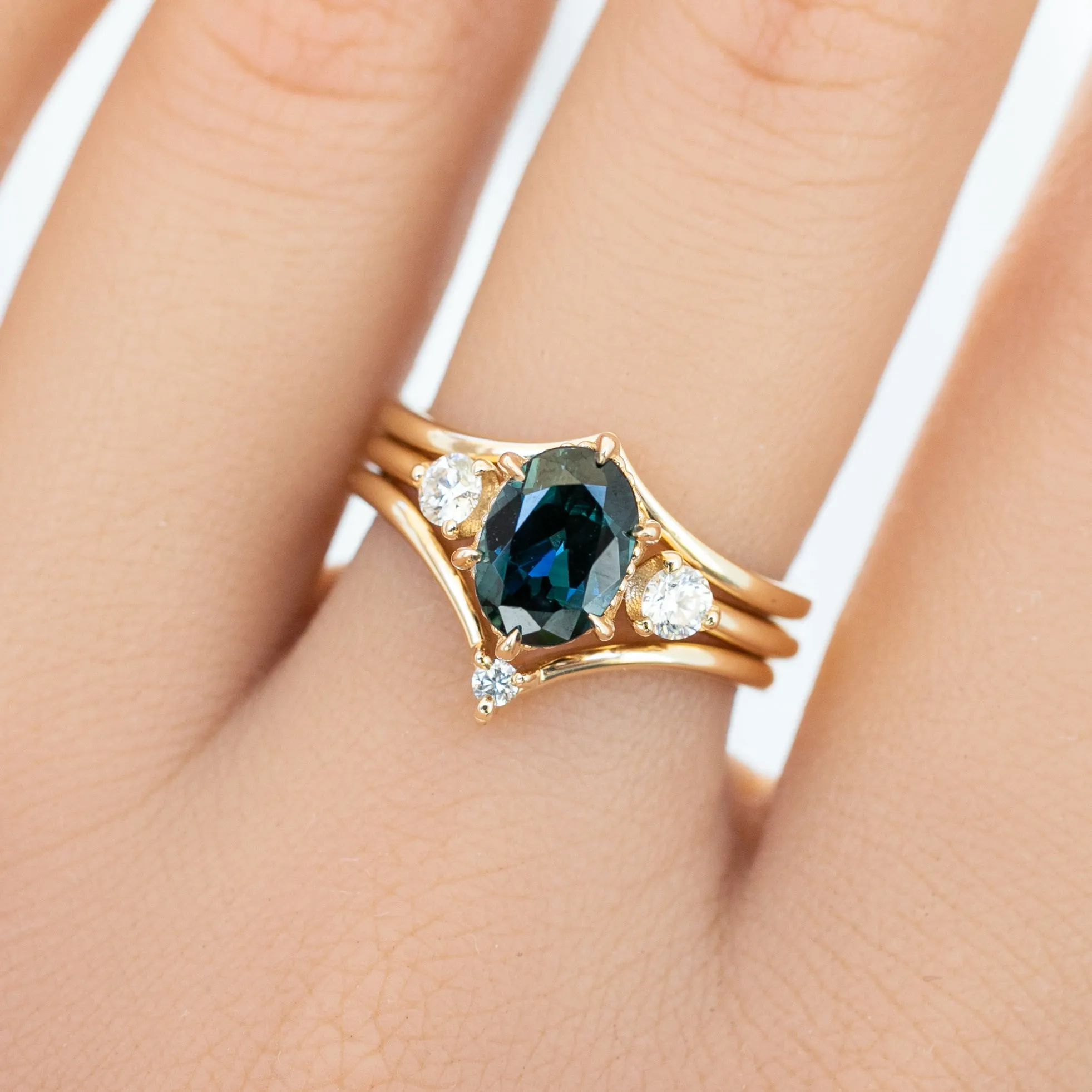 Ayana Ring 1.61ct Blue Green Oval Queensland Sapphire, 14K Yellow Gold (One of a kind)