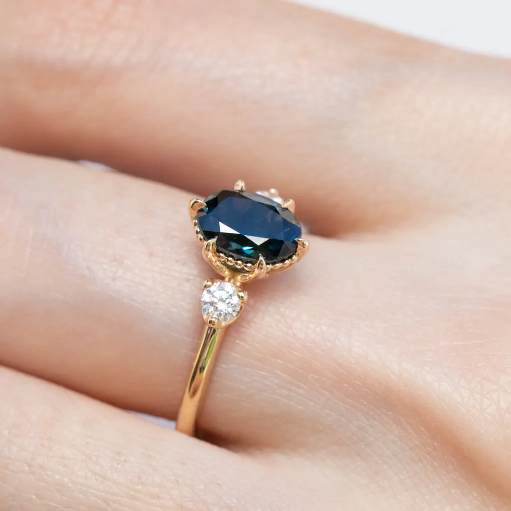 Ayana Ring 1.61ct Blue Green Oval Queensland Sapphire, 14K Yellow Gold (One of a kind)